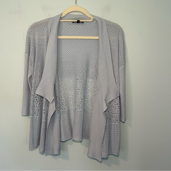 Eileen Fisher Sky Blue 70% Silk Knit 3/4 Sleeve Open-Front Cardigan Size SP - Picture 1 of 12